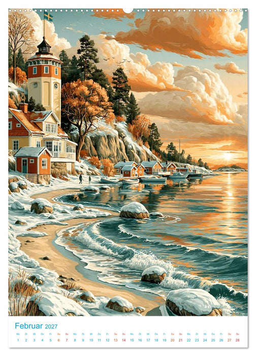 Schweden - Old School Poster Style (CALVENDO Premium Wandkalender 2027)