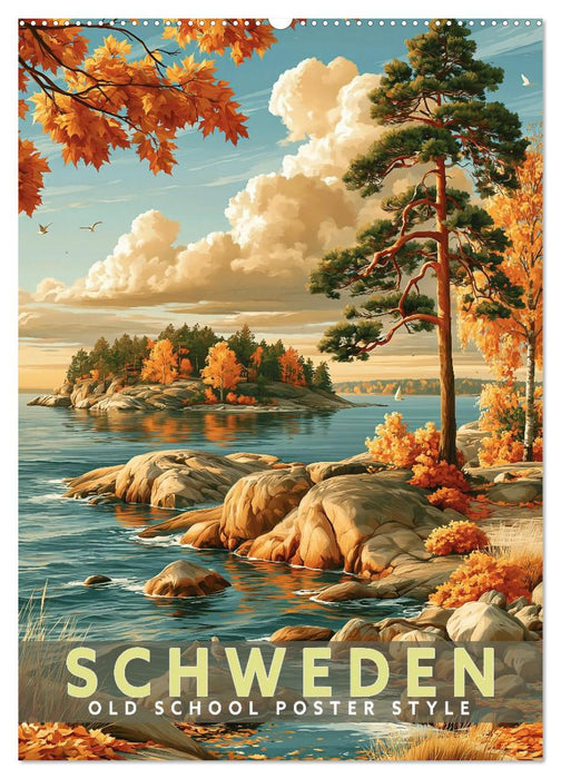 Schweden - Old School Poster Style (CALVENDO Wandkalender 2027)