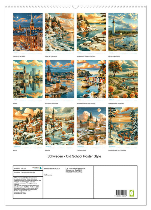 Schweden - Old School Poster Style (CALVENDO Wandkalender 2027)