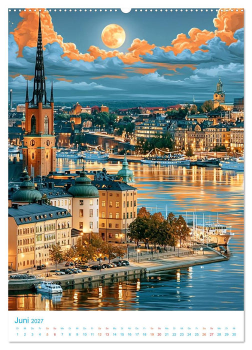 Schweden - Old School Poster Style (CALVENDO Wandkalender 2027)