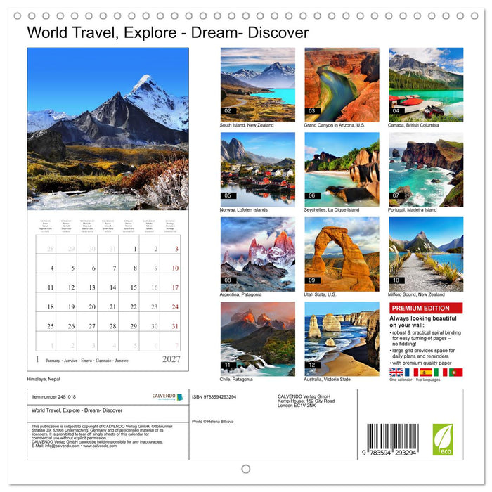 World Travel, Explore - Dream- Discover (CALVENDO Monthly Calendar 2027)