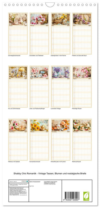 Shabby Chic Romantik - Vintage Tassen, Blumen und nostalgische Briefe (CALVENDO Familienplaner 2027)