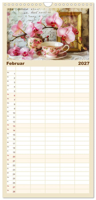 Shabby Chic Romantik - Vintage Tassen, Blumen und nostalgische Briefe (CALVENDO Familienplaner 2027)