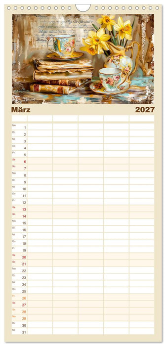 Shabby Chic Romantik - Vintage Tassen, Blumen und nostalgische Briefe (CALVENDO Familienplaner 2027)