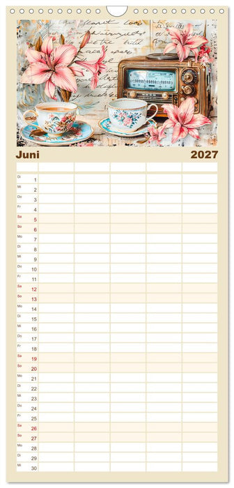 Shabby Chic Romantik - Vintage Tassen, Blumen und nostalgische Briefe (CALVENDO Familienplaner 2027)