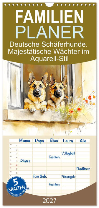 Deutsche Schäferhunde. Majestätische Wächter im Aquarell-Stil (CALVENDO Familienplaner 2027)