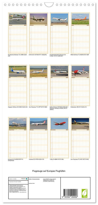 Flugzeuge auf Europas Flughäfen (CALVENDO Familienplaner 2027)
