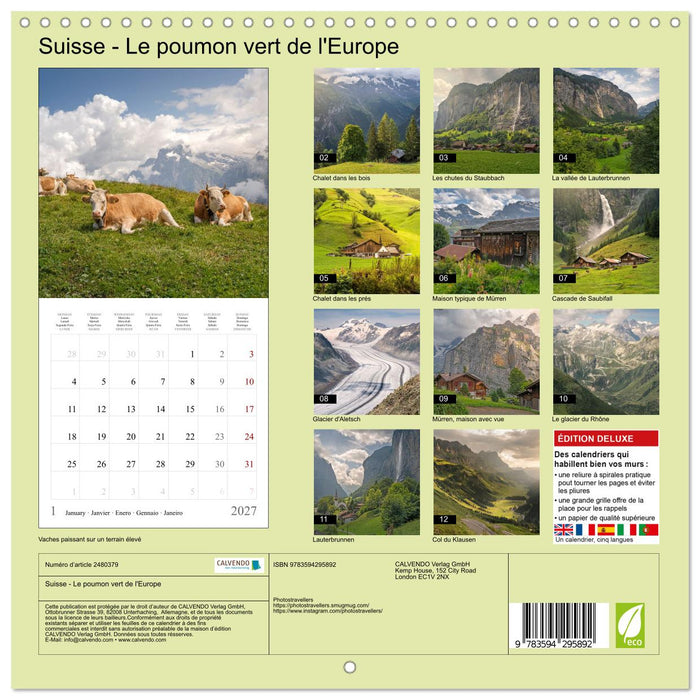 Suisse - Le poumon vert de l'Europe (CALVENDO Calendrier mensuel 2027)