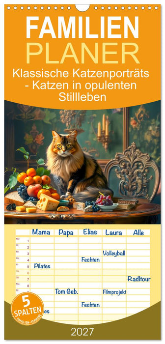 Klassische Katzenporträts - Katzen in opulenten Stillleben (CALVENDO Familienplaner 2027)