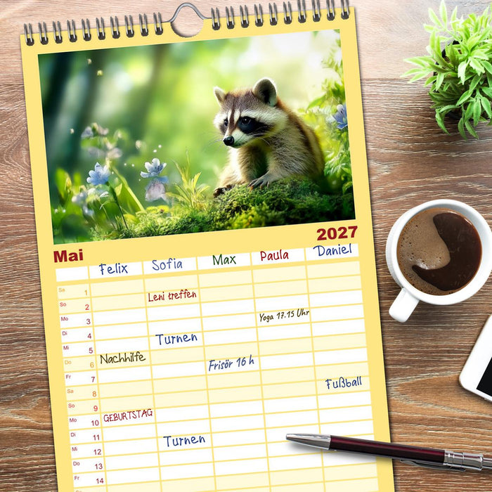 Frech, flauschig, fantastisch - Der Waschbären-Kalender (CALVENDO Familienplaner 2027)