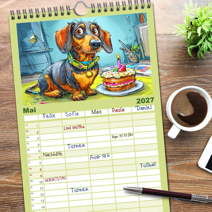 Dackel Fun. Zauberhafte Hunde Cartoons fürs Herz (CALVENDO Familienplaner 2027)