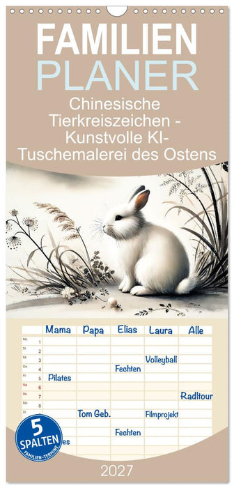 Chinesische Tierkreiszeichen - Kunstvolle KI-Tuschemalerei des Ostens (CALVENDO Familienplaner 2027)