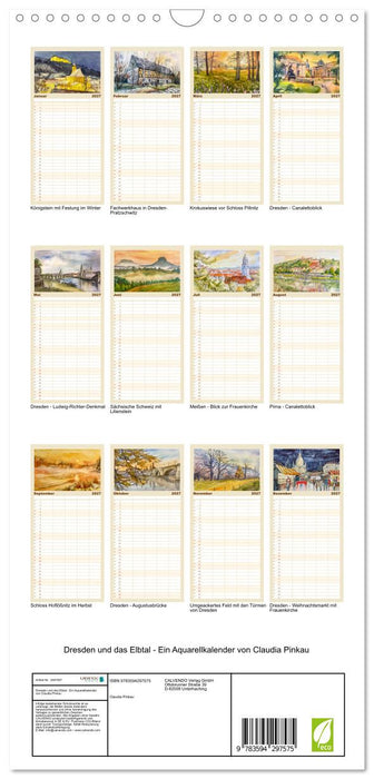 Dresden und das Elbtal - Ein Aquarellkalender von Claudia Pinkau (CALVENDO Familienplaner 2027)