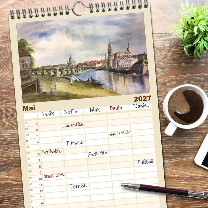 Dresden und das Elbtal - Ein Aquarellkalender von Claudia Pinkau (CALVENDO Familienplaner 2027)