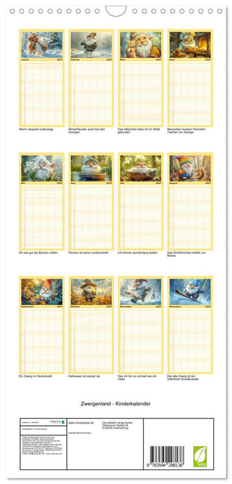 Zwergenland - Kinderkalender (CALVENDO Familienplaner 2027)