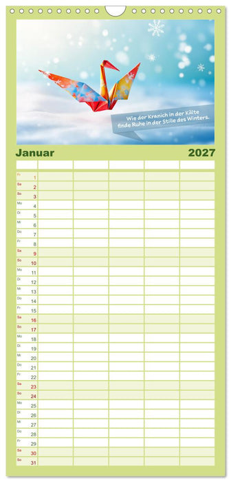 Origami Kalender der Achtsamkeit - Achtsamkeitskalender (CALVENDO Familienplaner 2027)