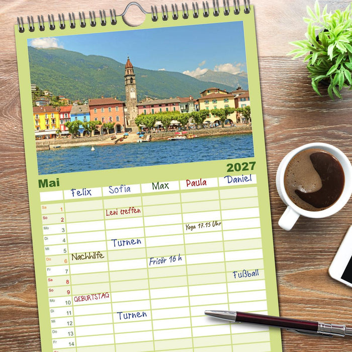 Wunderbares Tessin: Mediterranes Klima und italienisches Flair (CALVENDO Familienplaner 2027)