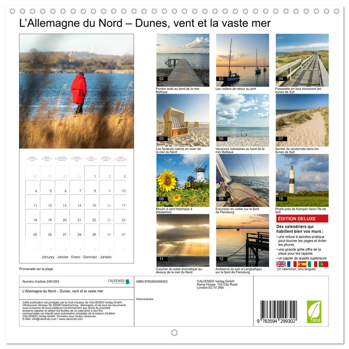 L’Allemagne du Nord – Dunes, vent et la vaste mer (CALVENDO Calendrier mensuel 2027)