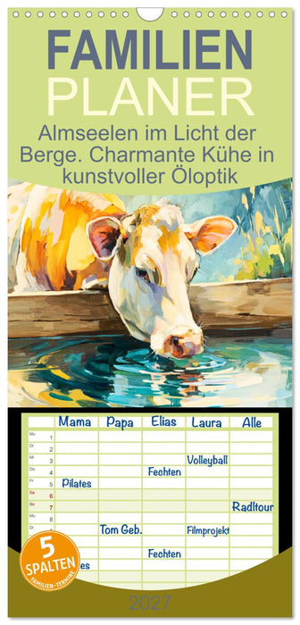 Almseelen im Licht der Berge. Charmante Kühe in kunstvoller Öloptik (CALVENDO Familienplaner 2027)