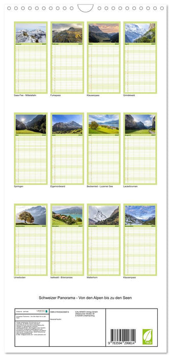 Schweizer Panorama - Von den Alpen bis zu den Seen (CALVENDO Familienplaner 2027)