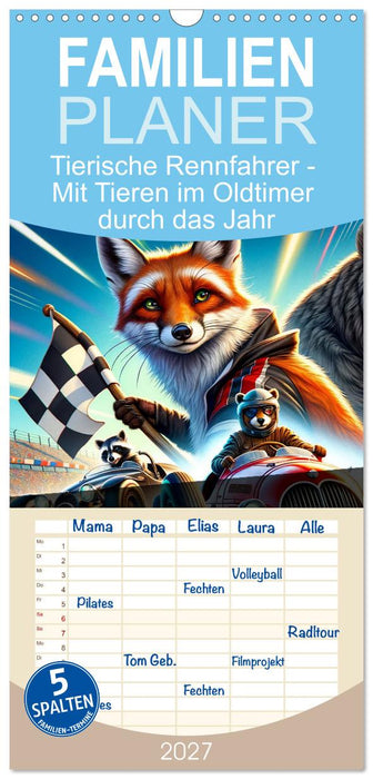 Tierische Rennfahrer - Mit Tieren im Oldtimer durch das Jahr (CALVENDO Familienplaner 2027)
