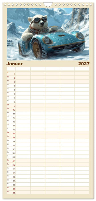 Tierische Rennfahrer - Mit Tieren im Oldtimer durch das Jahr (CALVENDO Familienplaner 2027)