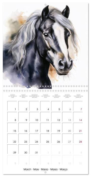 Portraits de chevaux à l'aquarelle (CALVENDO Calendrier mensuel 2027)