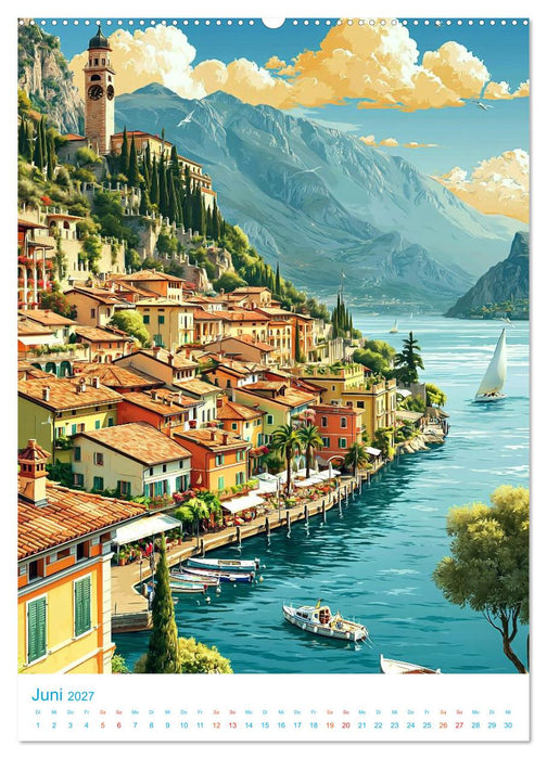 Gardasee - Old School Poster Style (CALVENDO Wandkalender 2027)