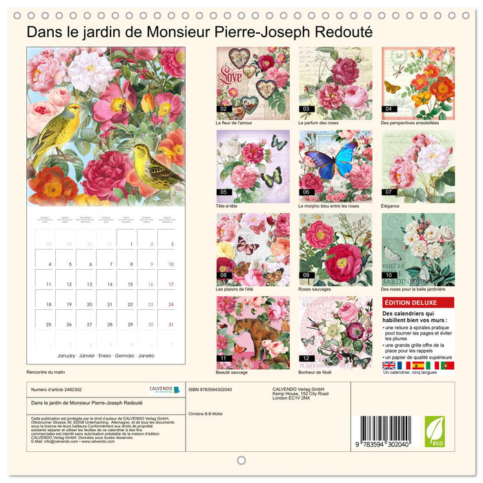 Dans le jardin de Monsieur Pierre-Joseph Redouté (CALVENDO Calendrier mensuel 2027)