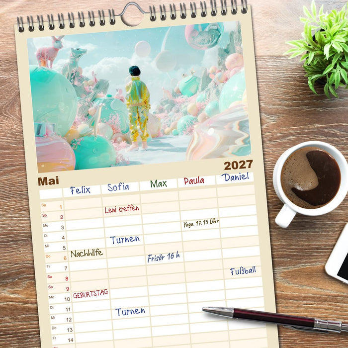 Figuren in einer bunten Welt - Im Anime-Stil (CALVENDO Familienplaner 2027)