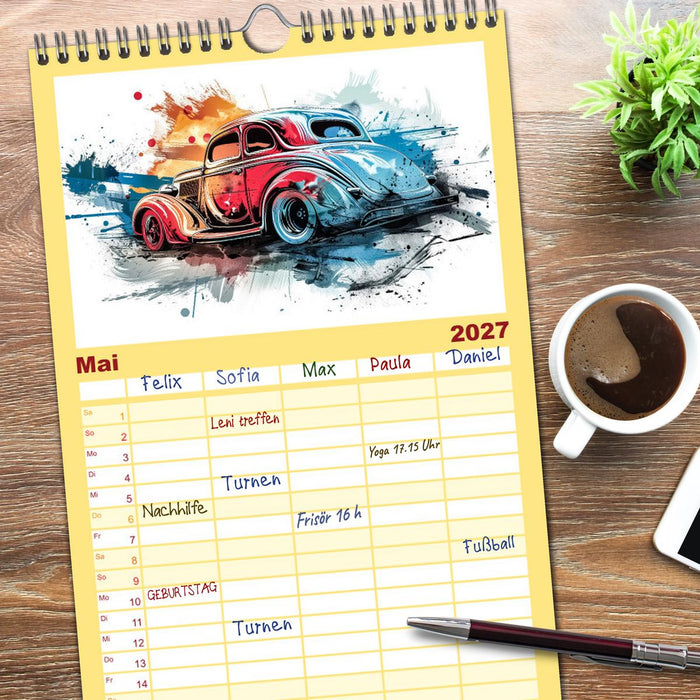 Hot Road - Oldtimer durch eine KI im neuen Gewand (CALVENDO Familienplaner 2027)