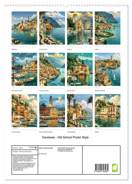 Gardasee - Old School Poster Style (CALVENDO Premium Wandkalender 2027)