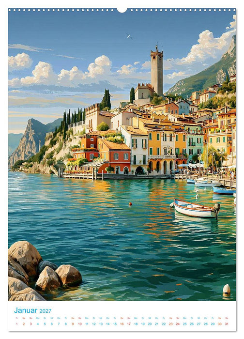 Gardasee - Old School Poster Style (CALVENDO Premium Wandkalender 2027)