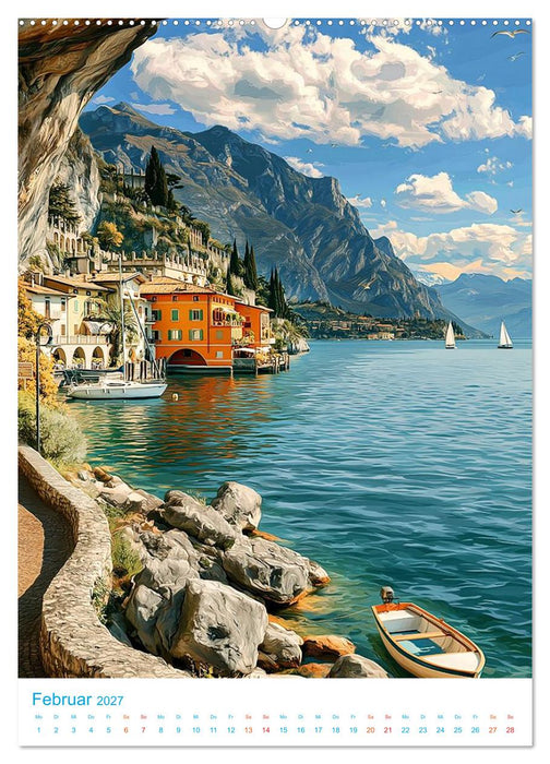 Gardasee - Old School Poster Style (CALVENDO Premium Wandkalender 2027)