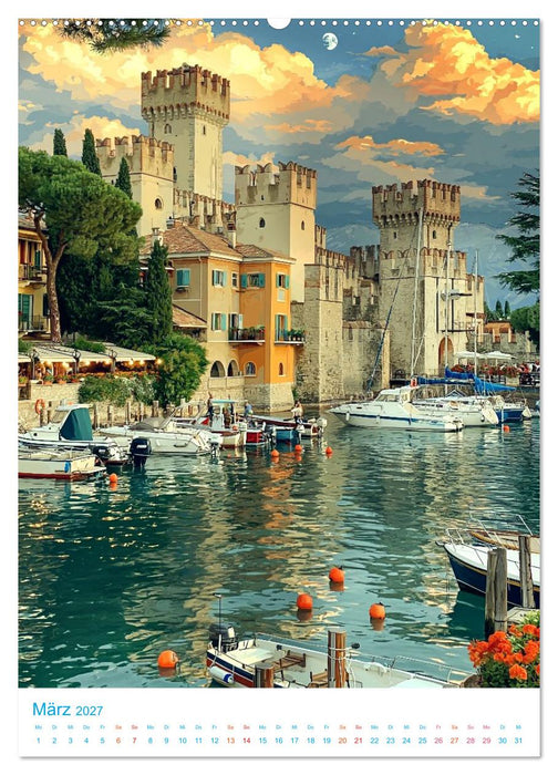 Gardasee - Old School Poster Style (CALVENDO Premium Wandkalender 2027)