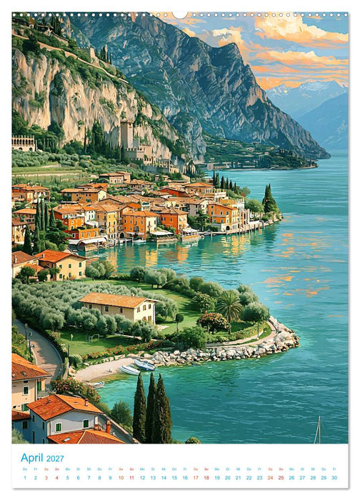 Gardasee - Old School Poster Style (CALVENDO Premium Wandkalender 2027)