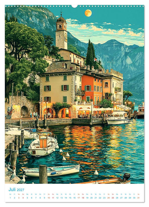 Gardasee - Old School Poster Style (CALVENDO Premium Wandkalender 2027)
