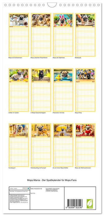 Mops-Mania - Der Spaßkalender für Mops-Fans (CALVENDO Familienplaner 2027)