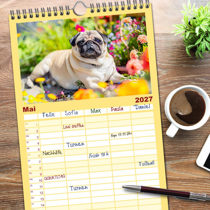 Mops-Mania - Der Spaßkalender für Mops-Fans (CALVENDO Familienplaner 2027)