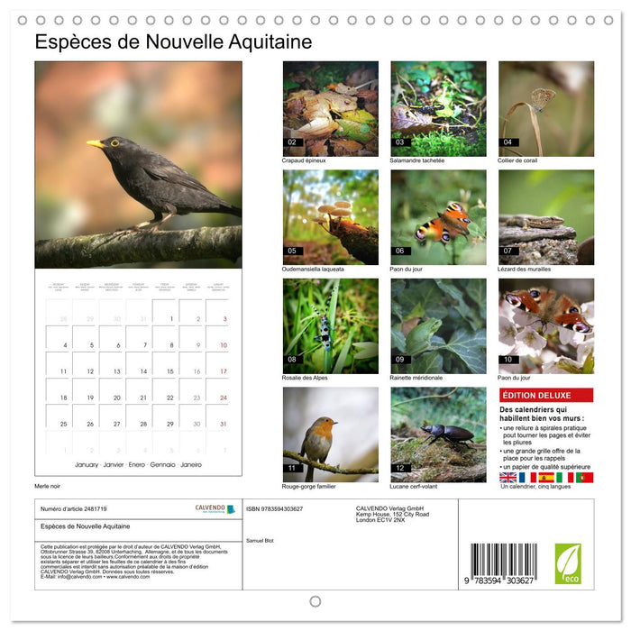 Espèces de Nouvelle Aquitaine (CALVENDO Calendrier mensuel 2027)
