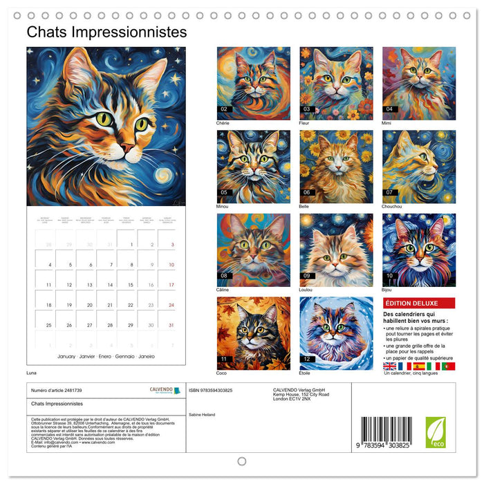 Chats Impressionnistes (CALVENDO Calendrier mensuel 2027)