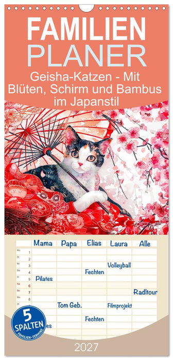 Geisha-Katzen - Mit Blüten, Schirm und Bambus im Japanstil (CALVENDO Familienplaner 2027)