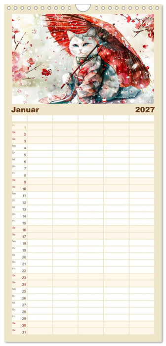 Geisha-Katzen - Mit Blüten, Schirm und Bambus im Japanstil (CALVENDO Familienplaner 2027)