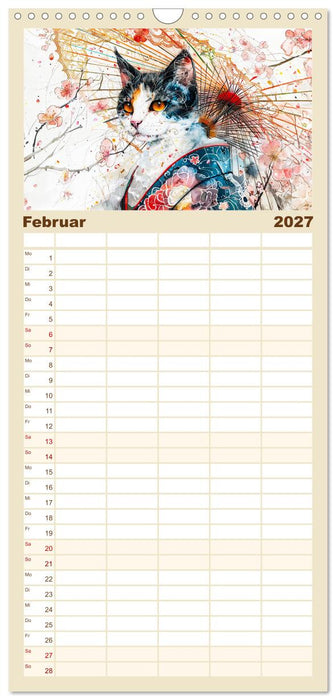 Geisha-Katzen - Mit Blüten, Schirm und Bambus im Japanstil (CALVENDO Familienplaner 2027)