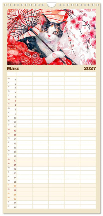 Geisha-Katzen - Mit Blüten, Schirm und Bambus im Japanstil (CALVENDO Familienplaner 2027)