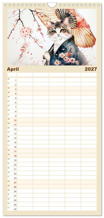 Geisha-Katzen - Mit Blüten, Schirm und Bambus im Japanstil (CALVENDO Familienplaner 2027)
