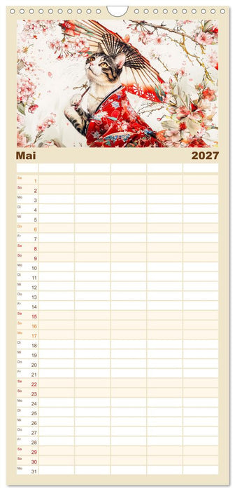 Geisha-Katzen - Mit Blüten, Schirm und Bambus im Japanstil (CALVENDO Familienplaner 2027)