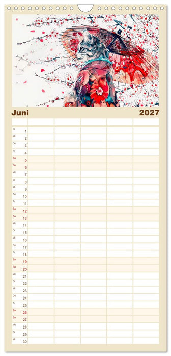 Geisha-Katzen - Mit Blüten, Schirm und Bambus im Japanstil (CALVENDO Familienplaner 2027)