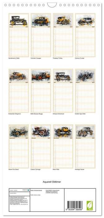 Aquarell Oldtimer (CALVENDO Familienplaner 2027)