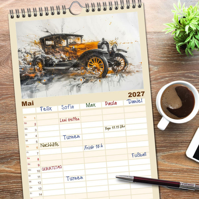 Aquarell Oldtimer (CALVENDO Familienplaner 2027)